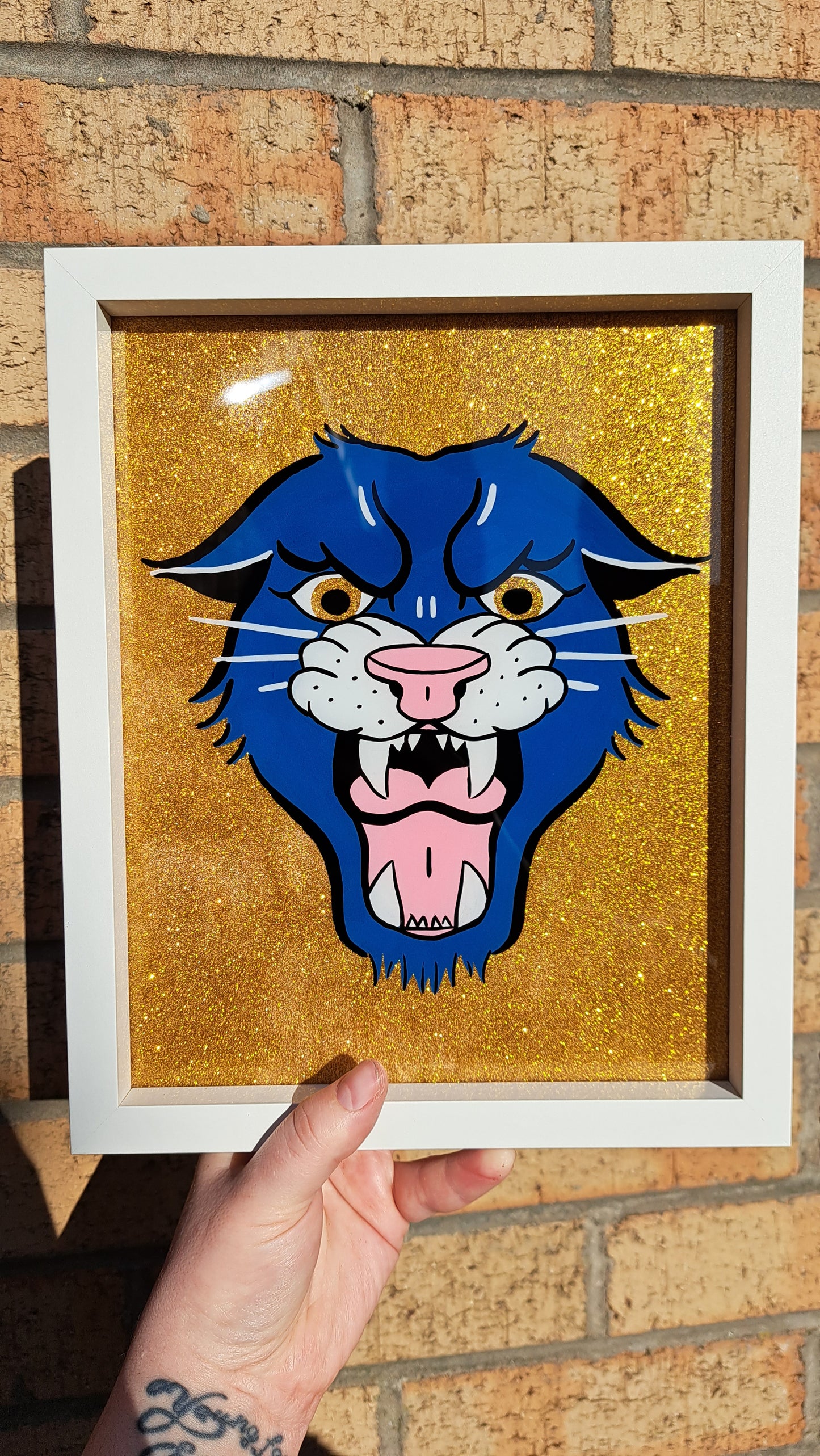 Panther Reverse Glass Painting (Gold)